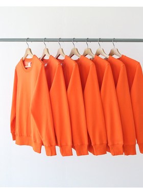 秋冬季节橘色橙色桔色加绒加厚银狐绒圆领卫衣男 女 bf风宽松潮流