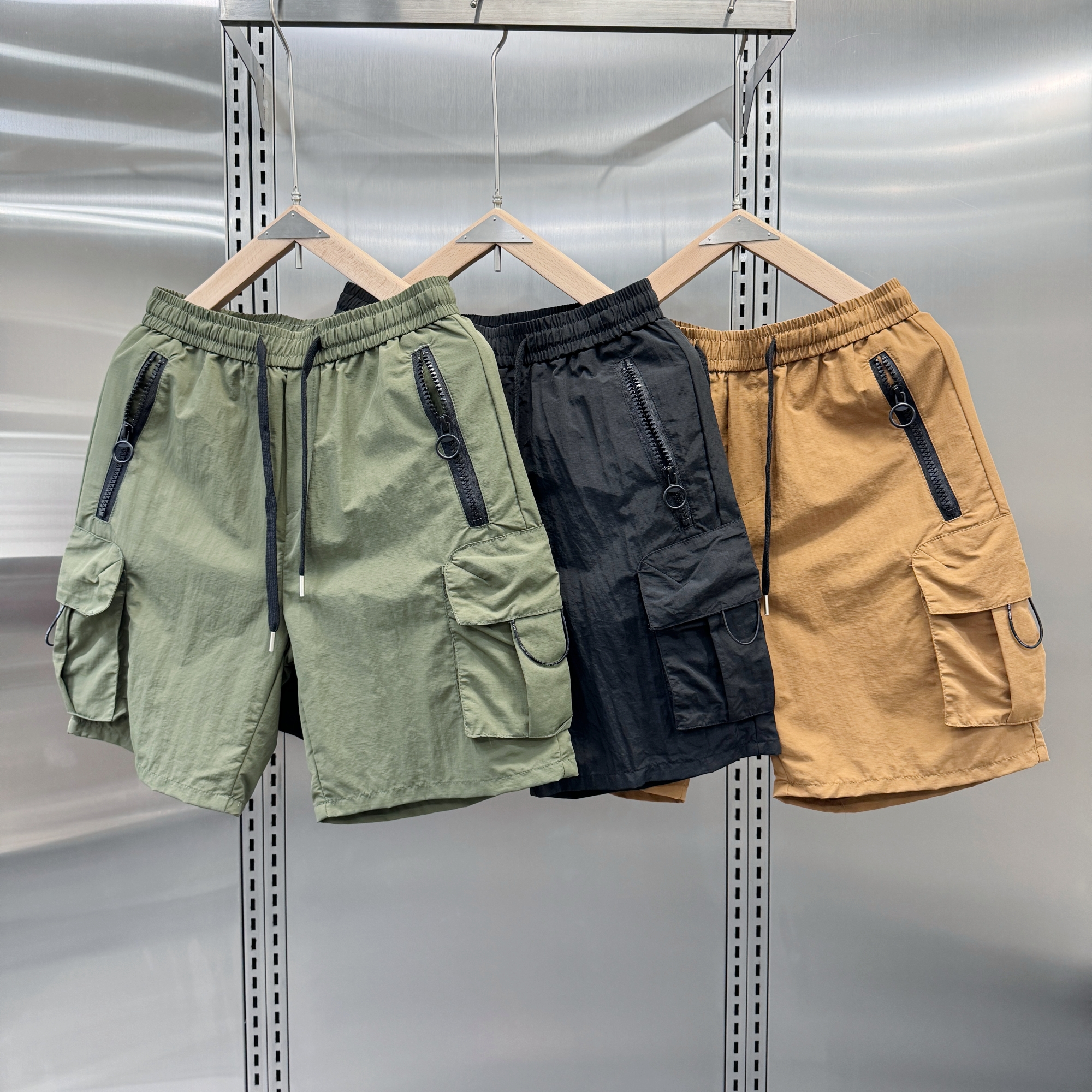 夏季拉链口袋工装短裤男宽松户外速干冰丝五分裤日系多口袋沙滩裤