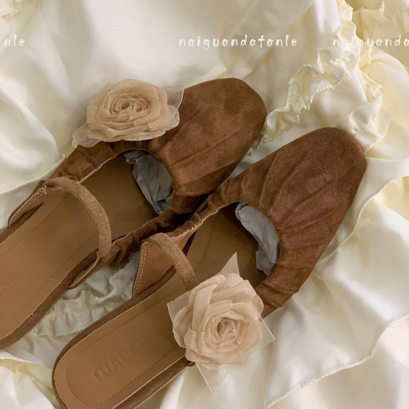 干枯玫瑰~包头半拖鞋女外穿夏季新款侘寂复古晚晚风方头低跟拖鞋,女鞋,包头拖,淘宝优惠券,粉丝福利购,淘宝优惠卷