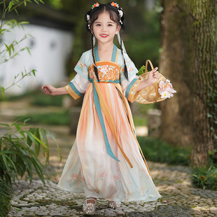 夏季 儿童汉服女童演出服古风超仙连衣裙中国风古装 襦裙小女孩唐装