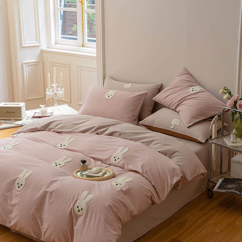 100支全棉磨毛四件套简约儿童毛巾绣保暖床上用品床单被套床笠冬