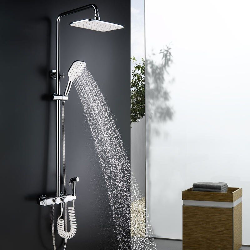 贝西欧式恒温淋雨花洒套装明装挂墙式喷枪双把白色全铜增压镀铬色,家装主材,恒温花洒套装,淘宝优惠券,粉丝福利购,淘宝优惠卷