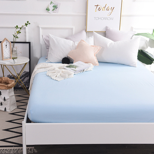 薄款 150x190床笠单件纯棉夏季 135 2米200x220床浅蓝色天蓝床罩90