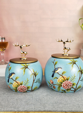 欧式创意客厅酒柜家居玄关摆件美式软装饰品电视柜储物罐工艺摆设