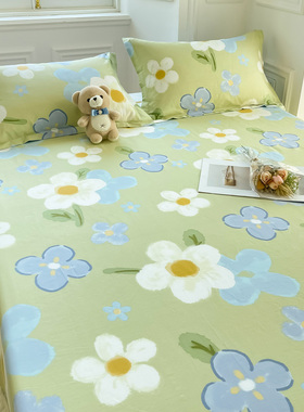 纯棉床单单件加厚斜纹全棉学生宿舍单双人床上三件套加厚绿色油花