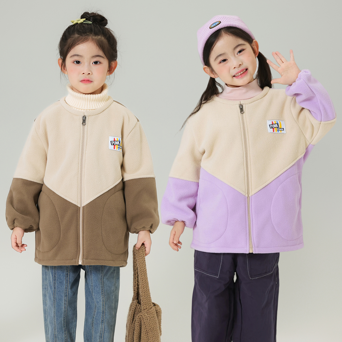 秋冬摇粒绒女童防脏羽绒服外套