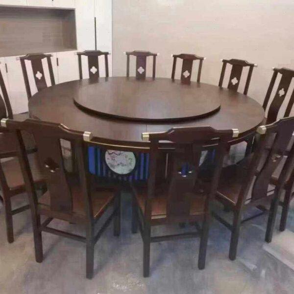 新中式大圆桌酒店餐厅会所实木电动餐桌椅定做电磁炉火锅15人20人