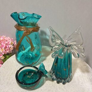 琉璃工艺品水晶钱袋子创意客厅花插摆件玄关电视柜餐桌装饰