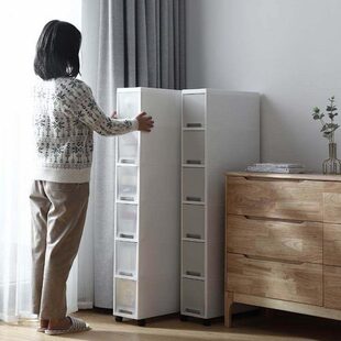 夹缝收纳柜18CM塑料柜落地式带轮可移动多层家用厨房储藏柜