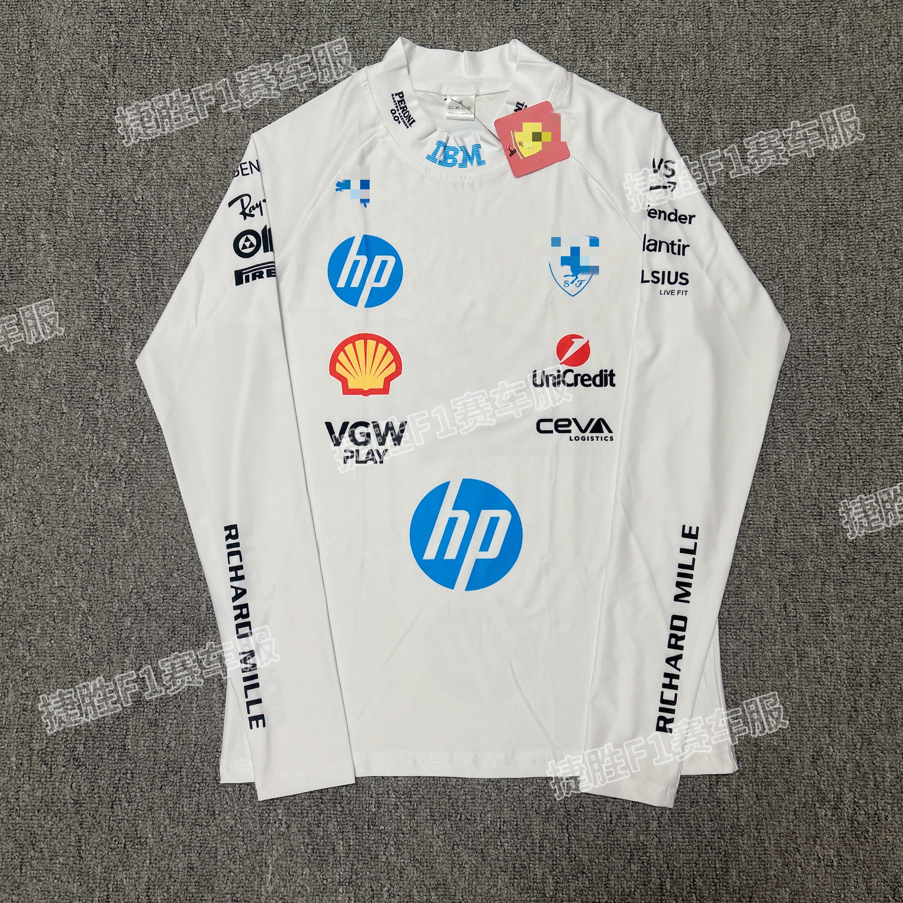 2025F1发拉力车队白色打底衫紧身款乐扣同款内搭长袖舒适涤纶贴肤