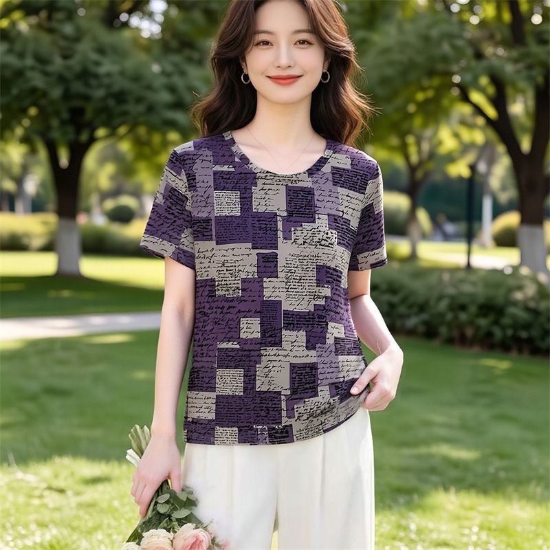 冰丝短袖扎染印花T恤女时尚