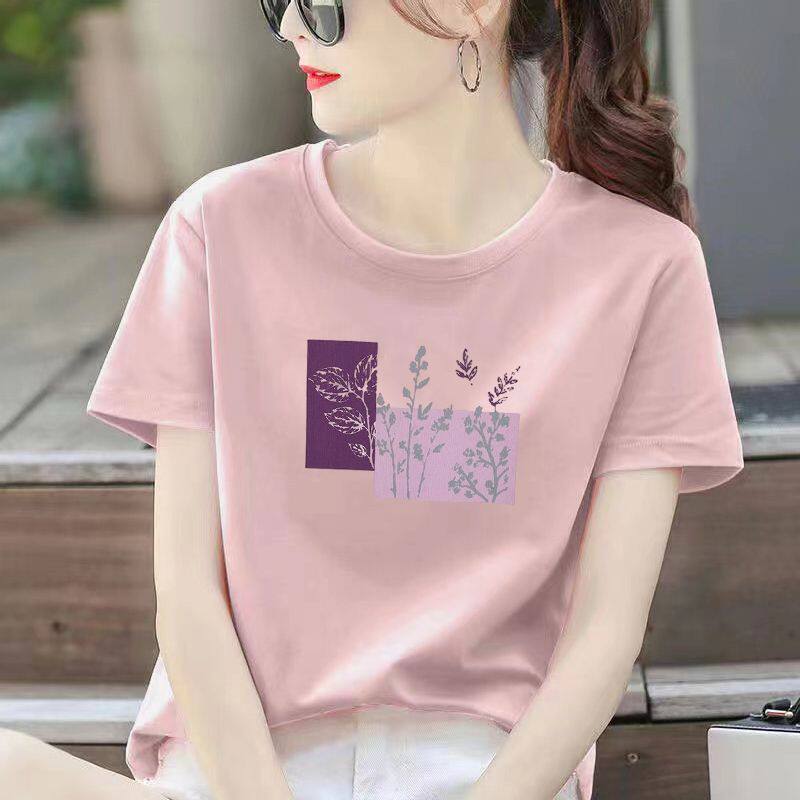 皮粉色短袖休闲印花T恤女夏