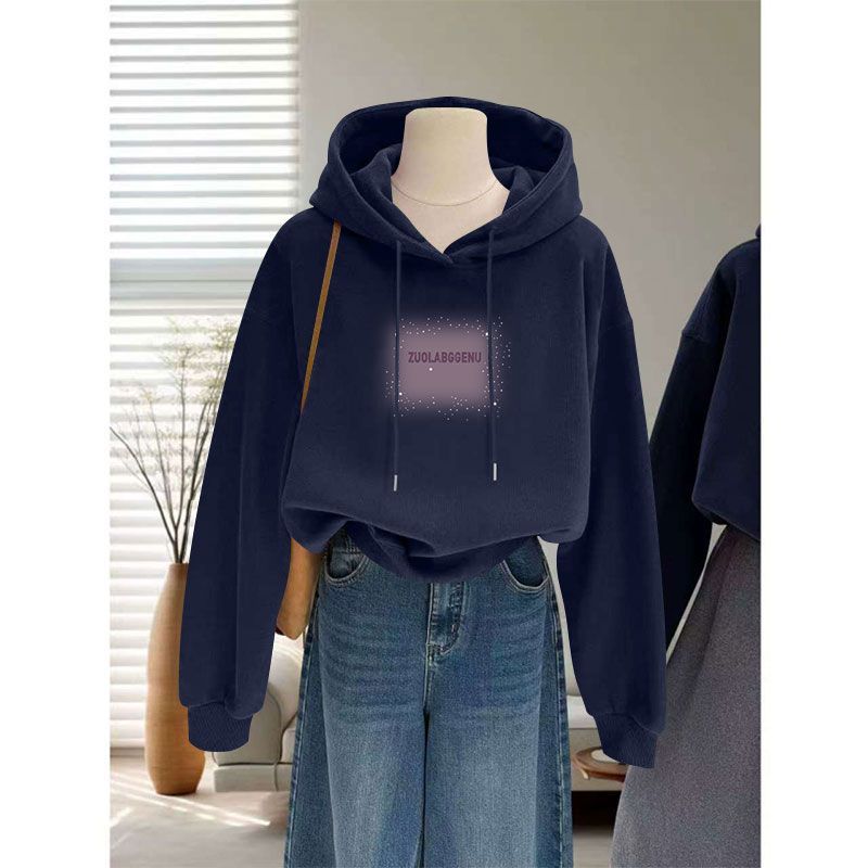 加绒加厚银狐绒连帽短款卫衣