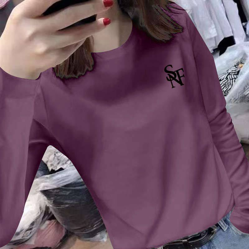 100%纯棉长袖印花T恤女
