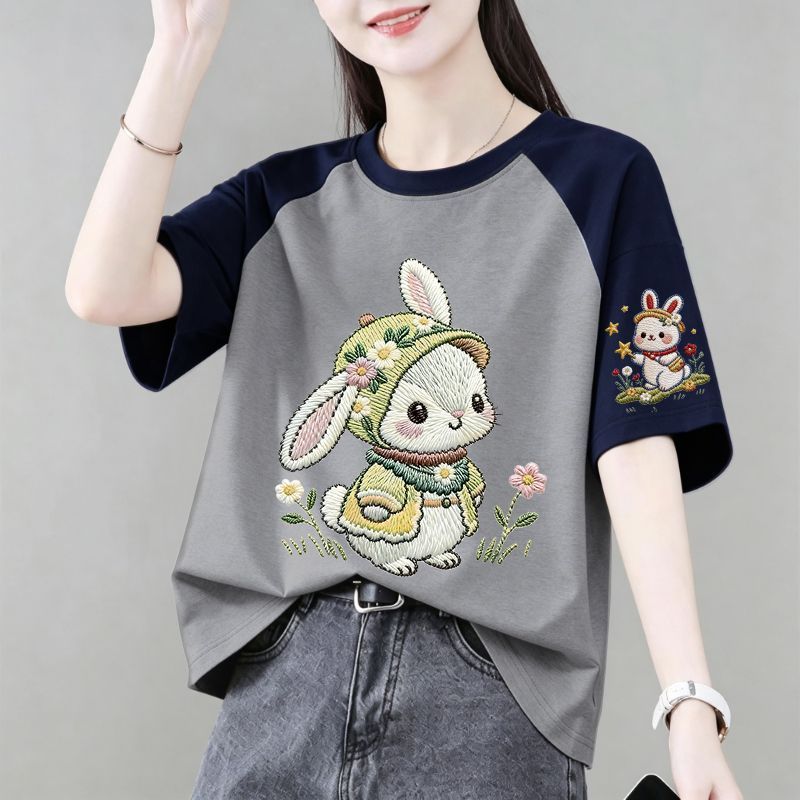 100%纯棉短袖撞色T恤女时尚