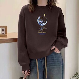 秋冬韩版纯棉短款印花卫衣女时尚潮流百搭宽松显瘦小个子休闲上衣