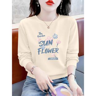 春秋新款纯棉套头长袖卫衣女时尚洋气韩版百搭显瘦印花慵懒风上衣