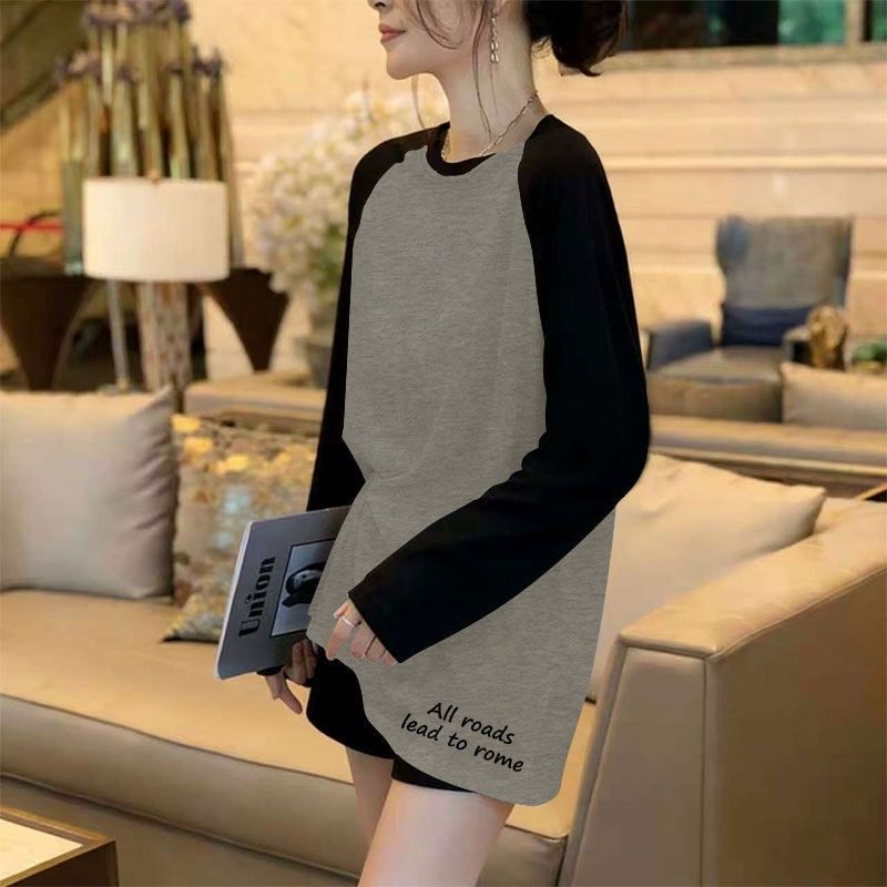 秋冬德绒加厚磨毛插肩袖打底衫女时尚百搭洋气宽松显瘦中长款T恤