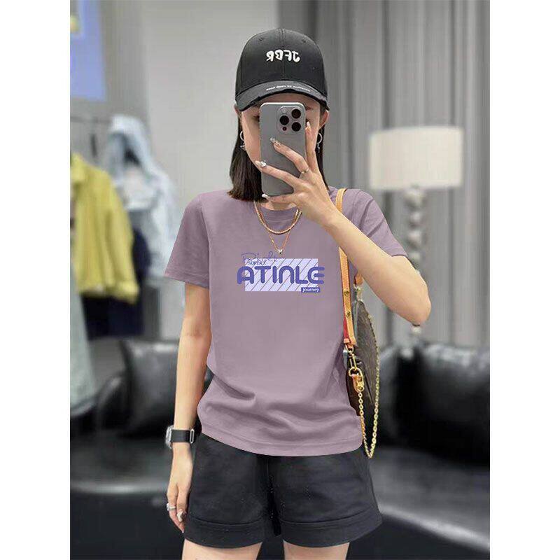 100%纯棉短袖圆领印花T恤女