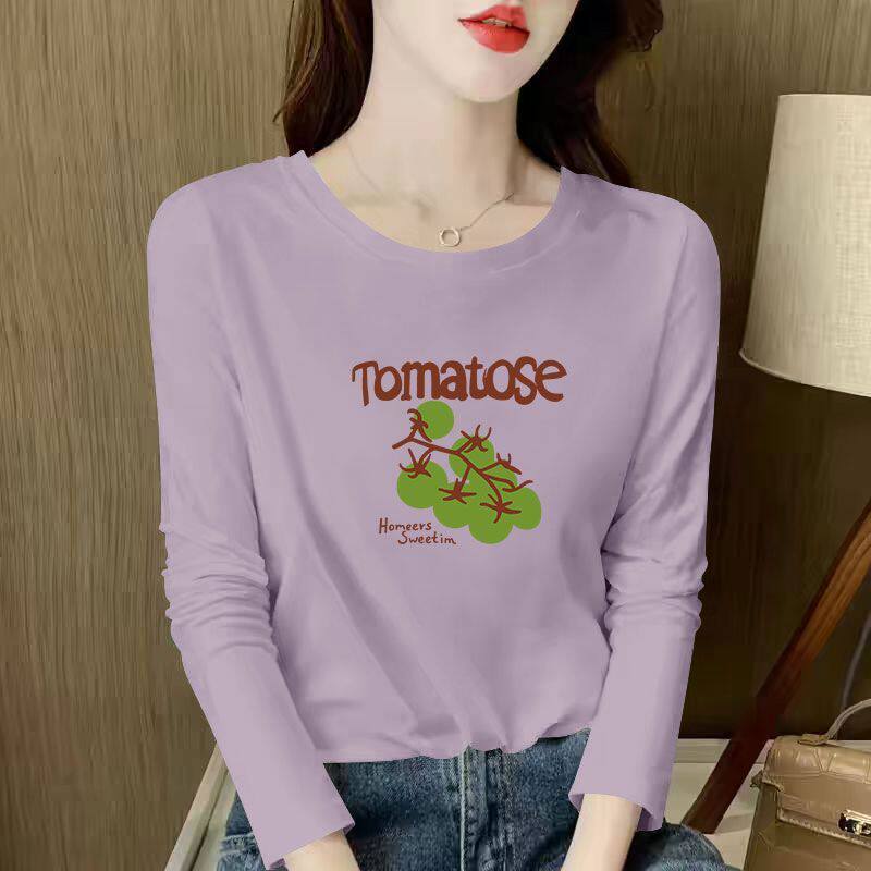 秋冬纯棉长袖基础款印花T恤女时尚洋气潮流百搭宽松显瘦休闲上衣