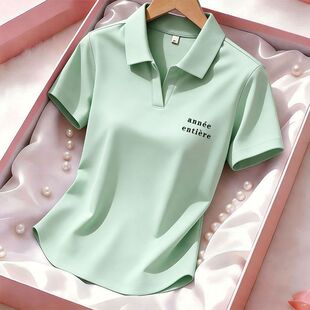 夏季女士纯棉短袖翻领POLO衫T恤时尚新款洋气百搭显瘦爆款上衣服