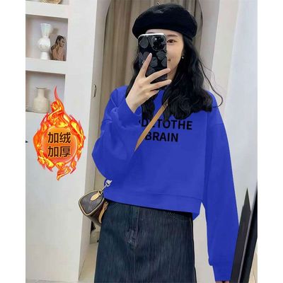 短款高腰纯棉卫衣女加绒加厚