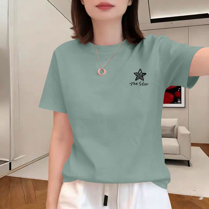 新款纯棉短袖星星印花T恤女