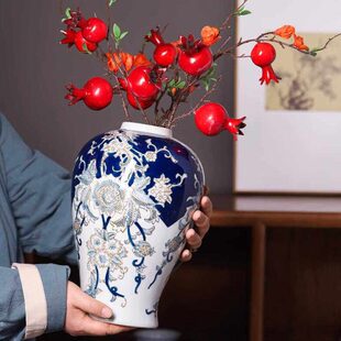 将军罐陶瓷花瓶摆件客厅插花新中式 饰品电视柜玄关博古架 家居装