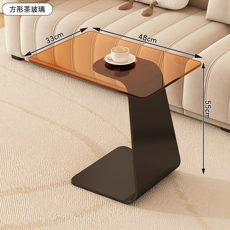 客厅沙发创意边几钢化r玻璃茶几轻奢现代简约高级极简圆桌创角几