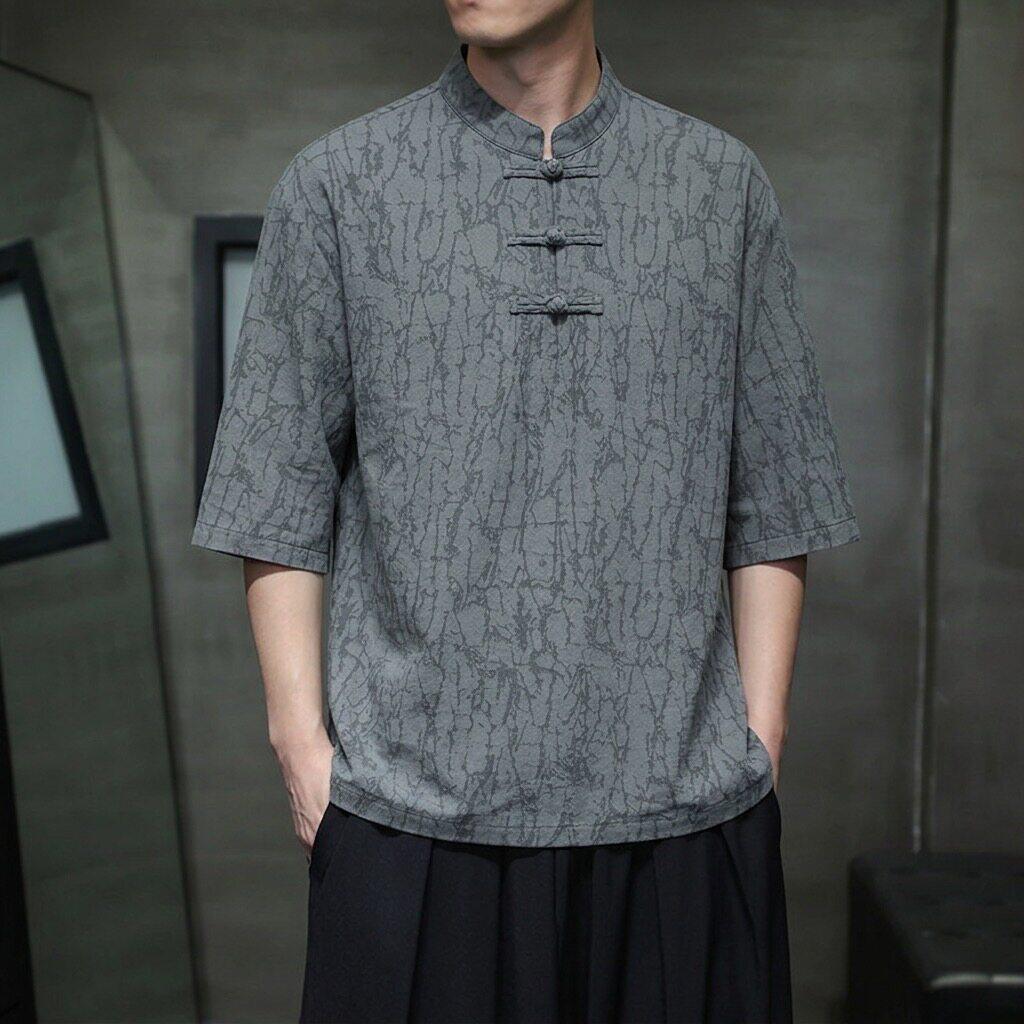 唐装男款短袖T恤男夏季中国风男装纯棉新中式爸爸爷爷衣服居士服