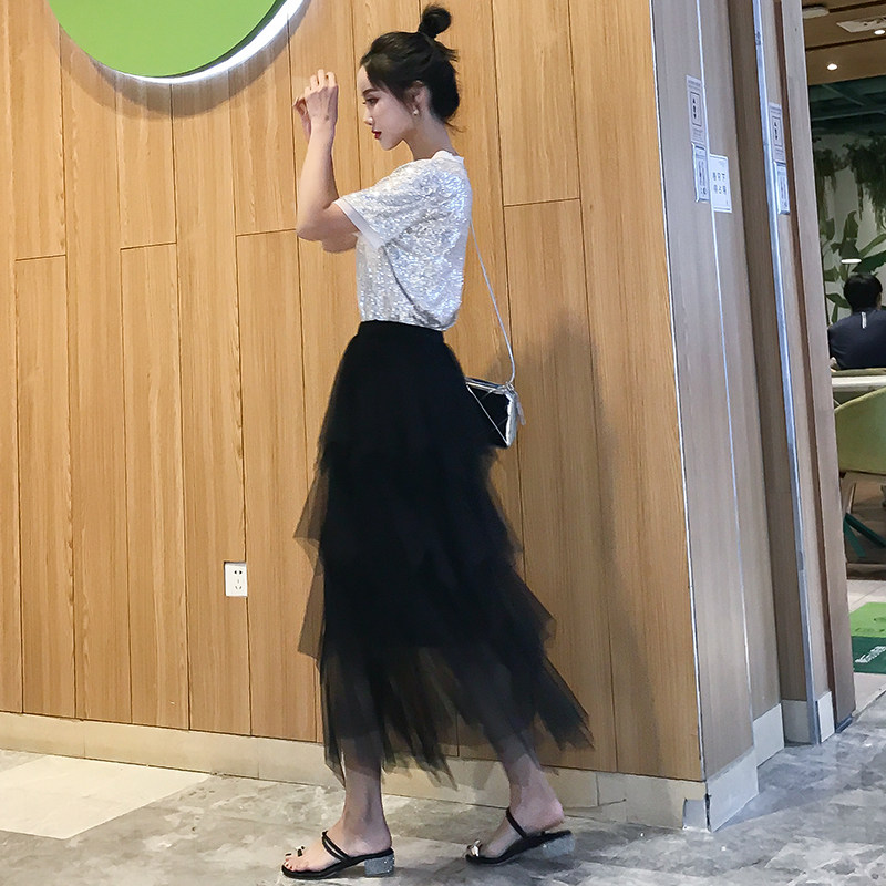 黑色网纱半身裙仙2023新