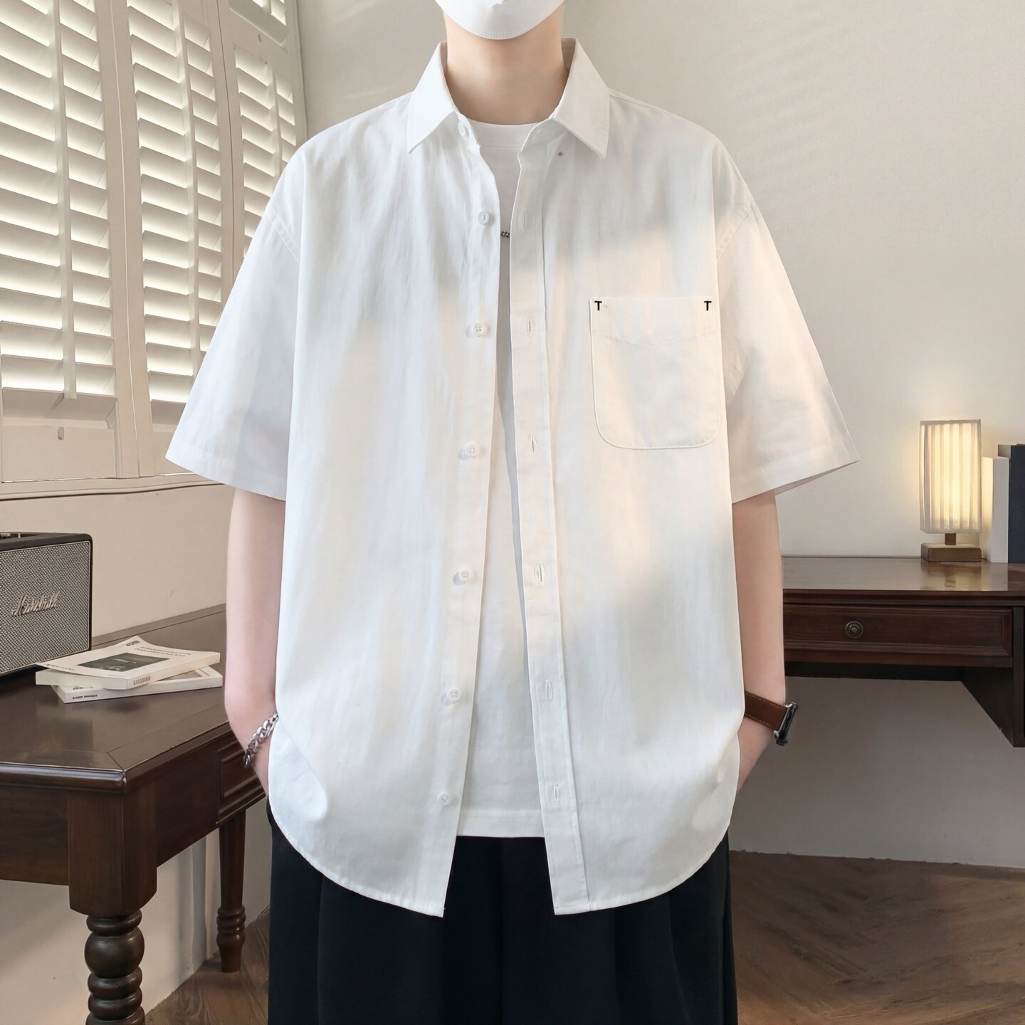 白色短袖衬衫男夏季新款