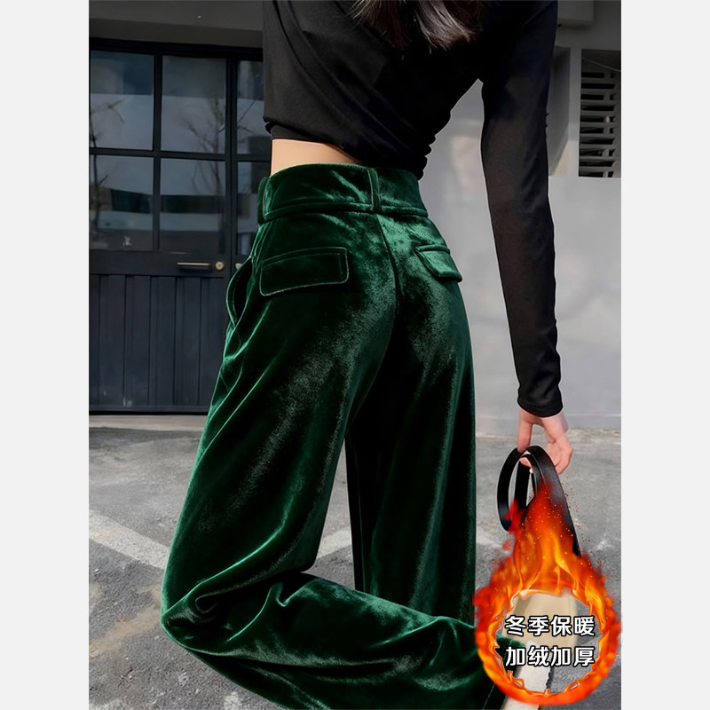 墨绿色丝绒弯刀裤女2026