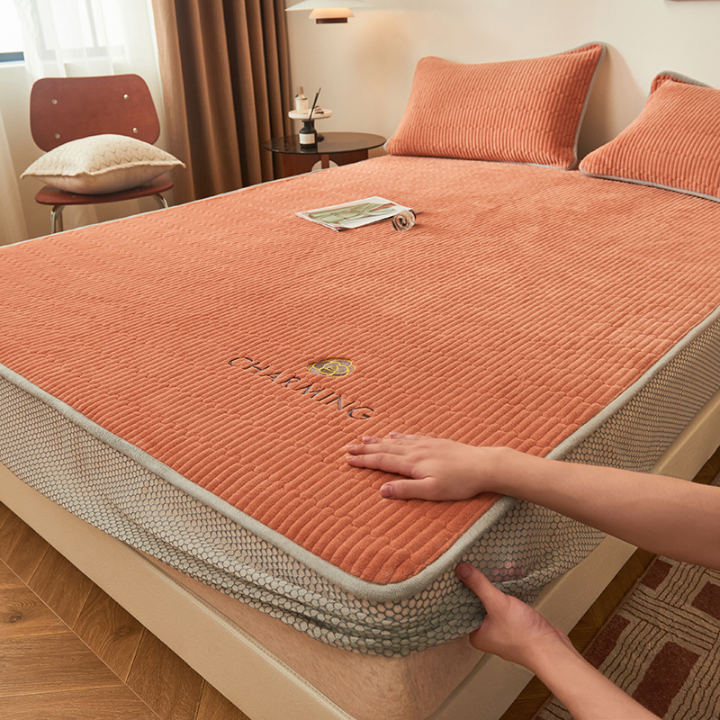 牛奶绒夹棉床笠单件加厚保暖冬季席梦思床M垫保护套绣花防尘床罩