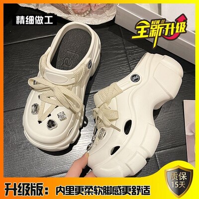 外厚底增设高洞洞鞋女2024年感夏季新款穿百搭小众计绑带包64686