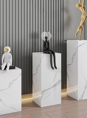 大理石底座石柱摆台石墩岩板花架客厅样板家玄关大型落地基座摆件