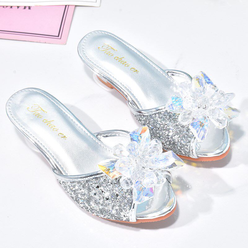 灰姑娘银色水晶鞋夏季儿童高跟拖鞋女童外穿百搭凉拖防滑公主鞋子,童鞋/婴儿鞋/亲子鞋,儿童凉拖鞋,淘宝优惠券,粉丝福利购,淘宝优惠卷