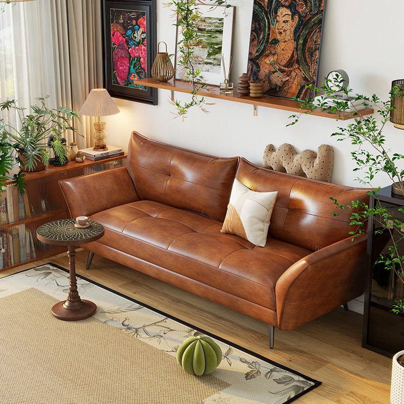 意式极简皮沙发轻奢客厅小户型中古风黑色棕色三人油蜡皮接待沙发,住宅家具,皮艺沙发,淘宝优惠券,粉丝福利购,淘宝优惠卷
