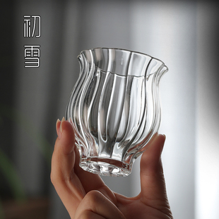 玻璃主人杯单杯女士花朵闻香杯喝功夫茶个人专用茶杯单个茶道杯子