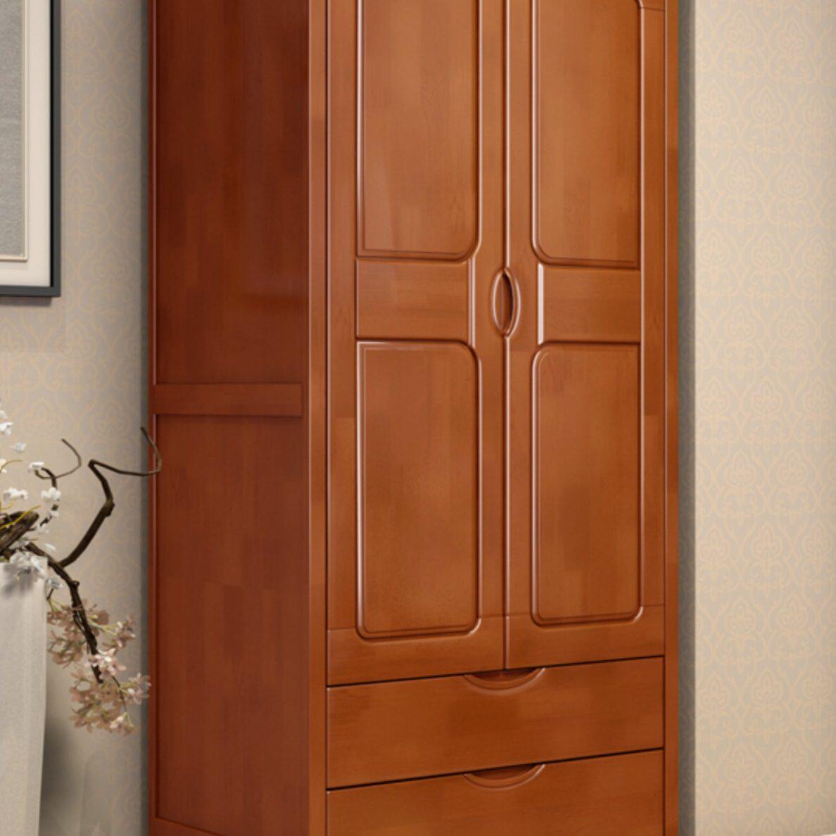 实木衣柜二2开门1米中式卧室橡胶木收纳储物儿童衣橱家用小户型