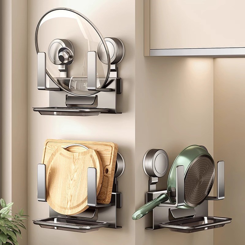 吸盘锅盖架壁挂式免打孔多功能厨房置物架L砧板菜板放置器收纳挂