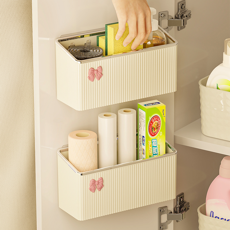 厨房柜门内侧收纳盒壁挂垃圾袋保鲜膜H套收纳神器多功能橱柜置物