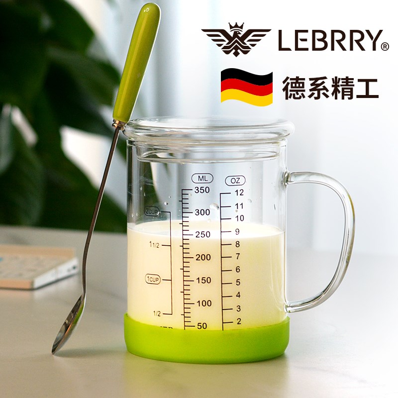 玻璃刻度杯可微波加热牛奶杯量杯家E用大容量毫升杯有盖耐热水杯