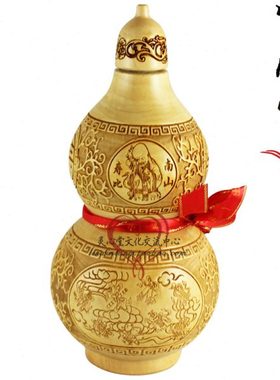 雕刻 开口 桃木葫芦 工艺品 17cm 福寿 寿比南山 生日礼品 祝寿