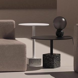 本土创造丁水磨石铝茶几轻奢现代咖啡茶桌圆形桌艺术家具客厅边几