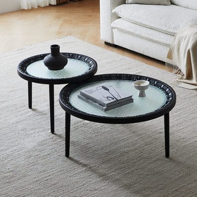 法兰丝海棠花玻璃圆茶几组合客厅家用2023新款奶油风简约现代网红