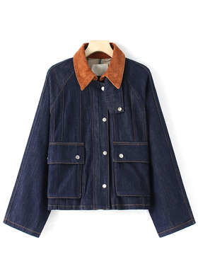 【粉红粉丝专享】短外套加厚秋季宽松型外套拼接翻领25966