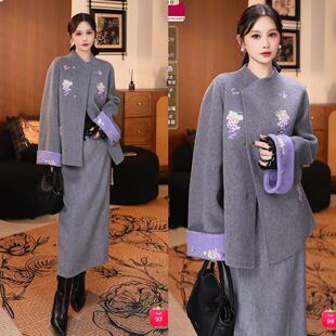 885165 国风刺绣双面可穿羊毛外套 粉红粉丝专享