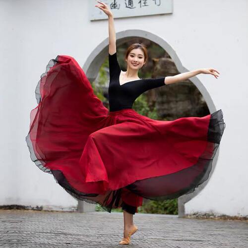 两面穿720度古典舞大摆裙双层天丝夏辉同款民族风舞蹈长裙半身裙