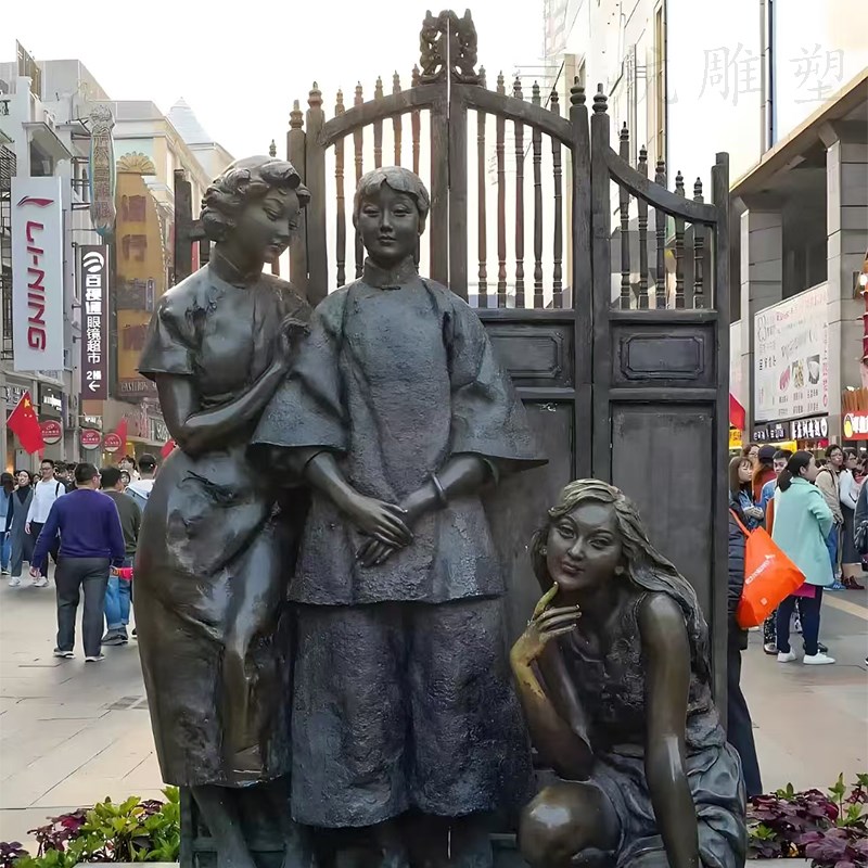 玻璃钢仿铜人物雕塑定制公园步行街景观雕塑N民俗小品大型铸铜摆